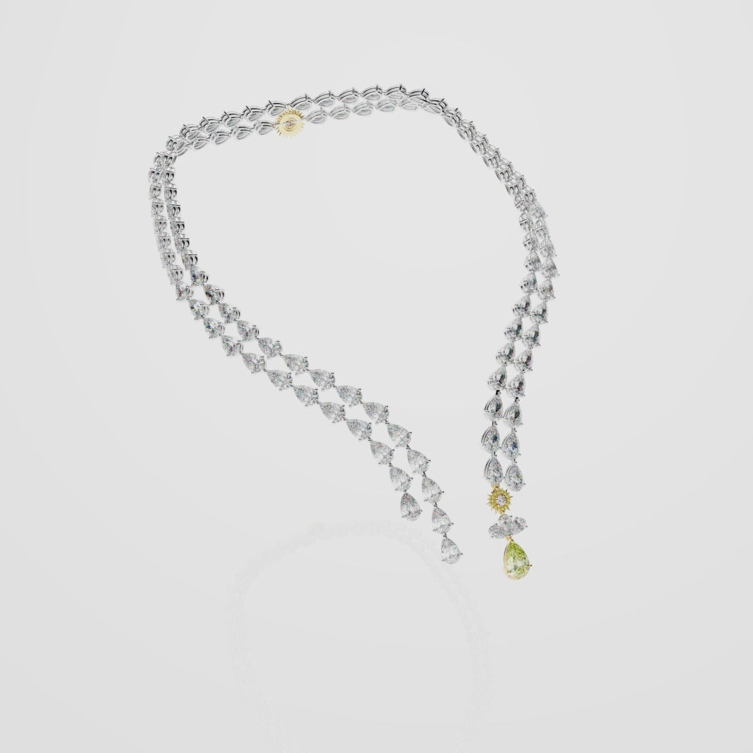 Bespoke High Jewellery Sun and Moon Necklace - White gold and Yellow Gold