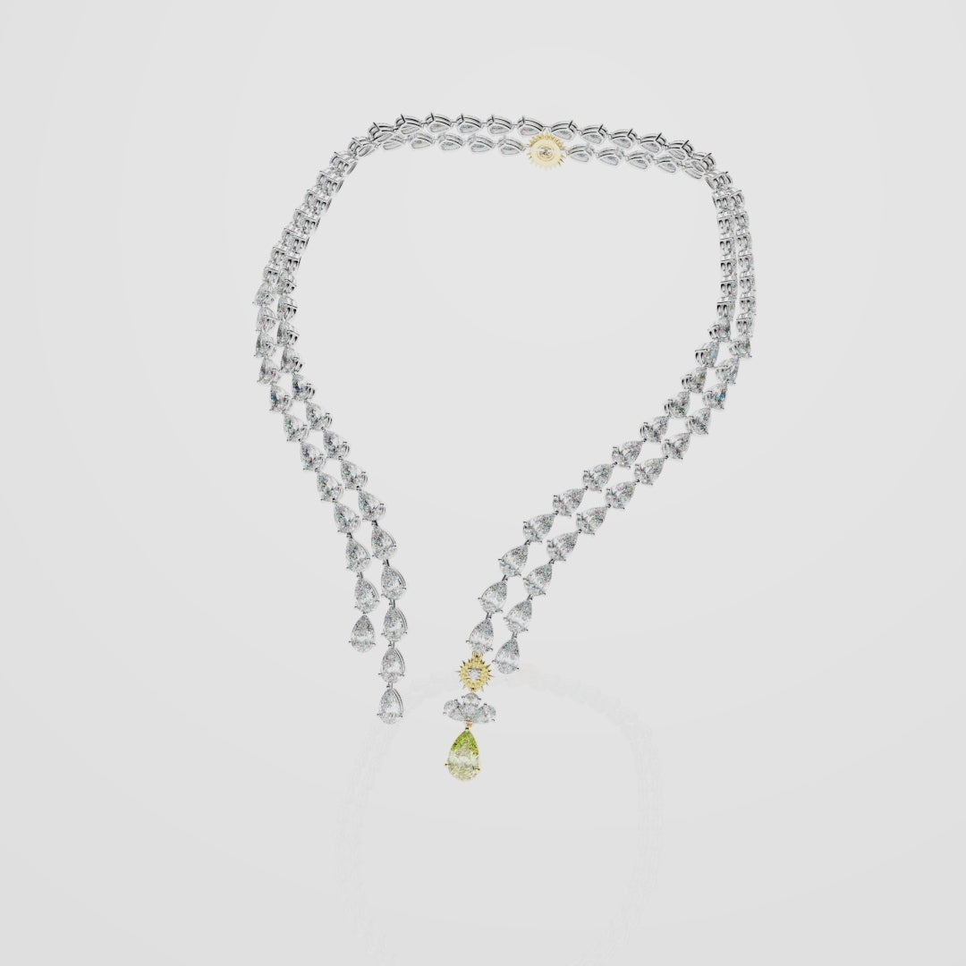 Bespoke High Jewellery Sun and Moon Necklace - White gold and Yellow Gold