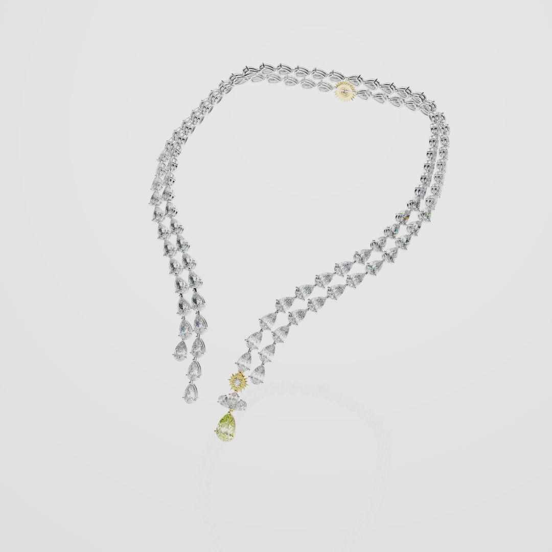 Bespoke High Jewellery Sun and Moon Necklace - White gold and Yellow Gold