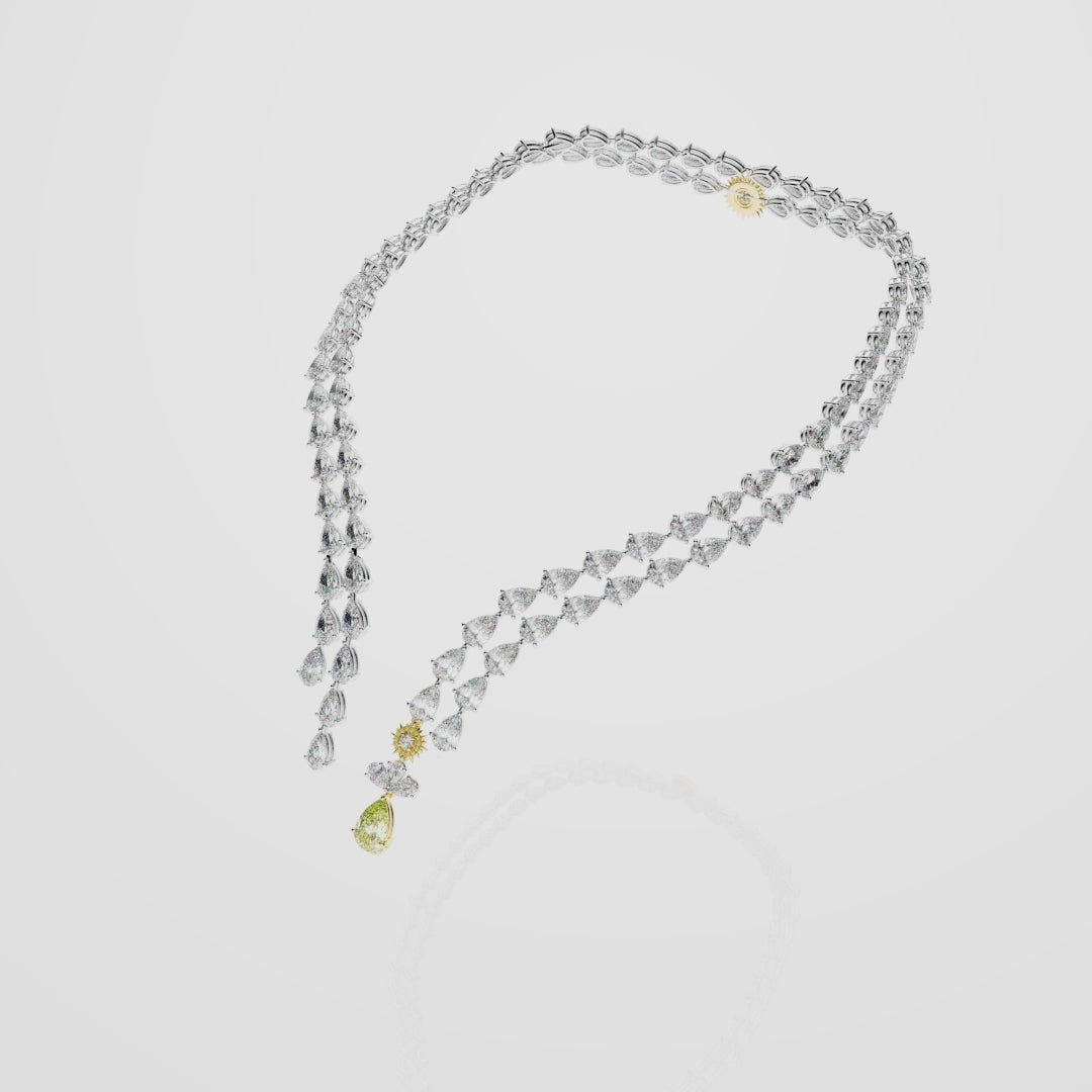 Bespoke High Jewellery Sun and Moon Necklace - White gold and Yellow Gold