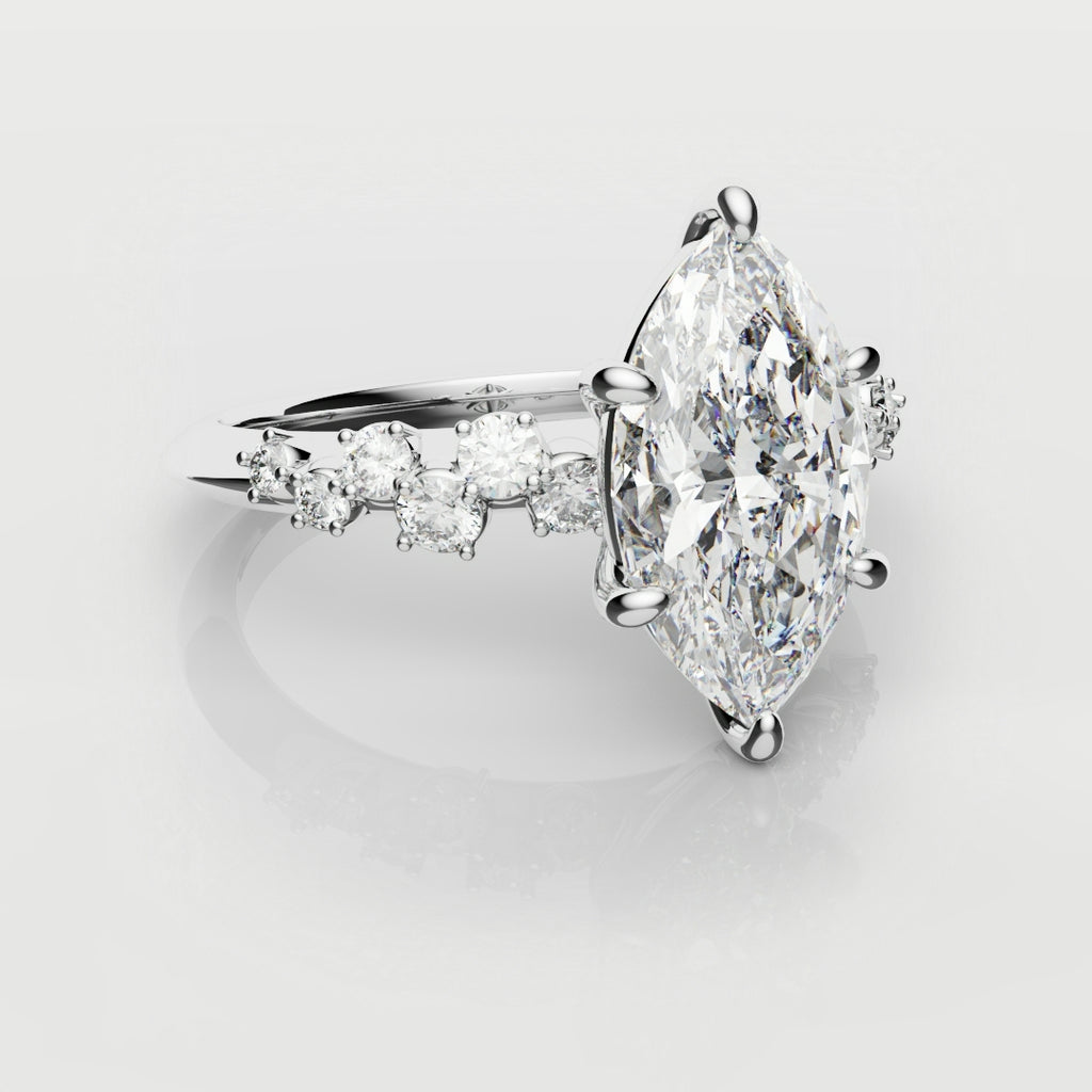 Marquise Engagement Ring With Asymetrical Accent diamonds