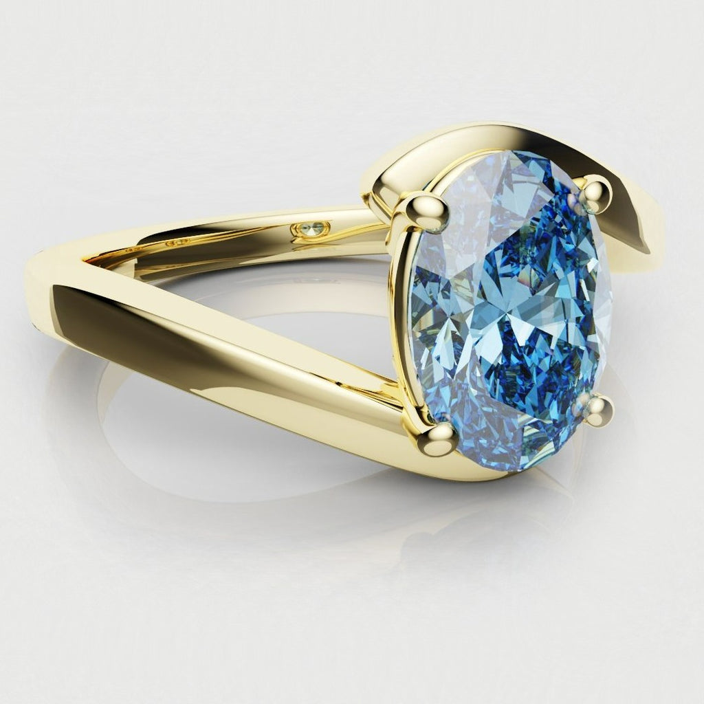 Oval Blue Diamond Wrap Around Ring - Yellow Gold