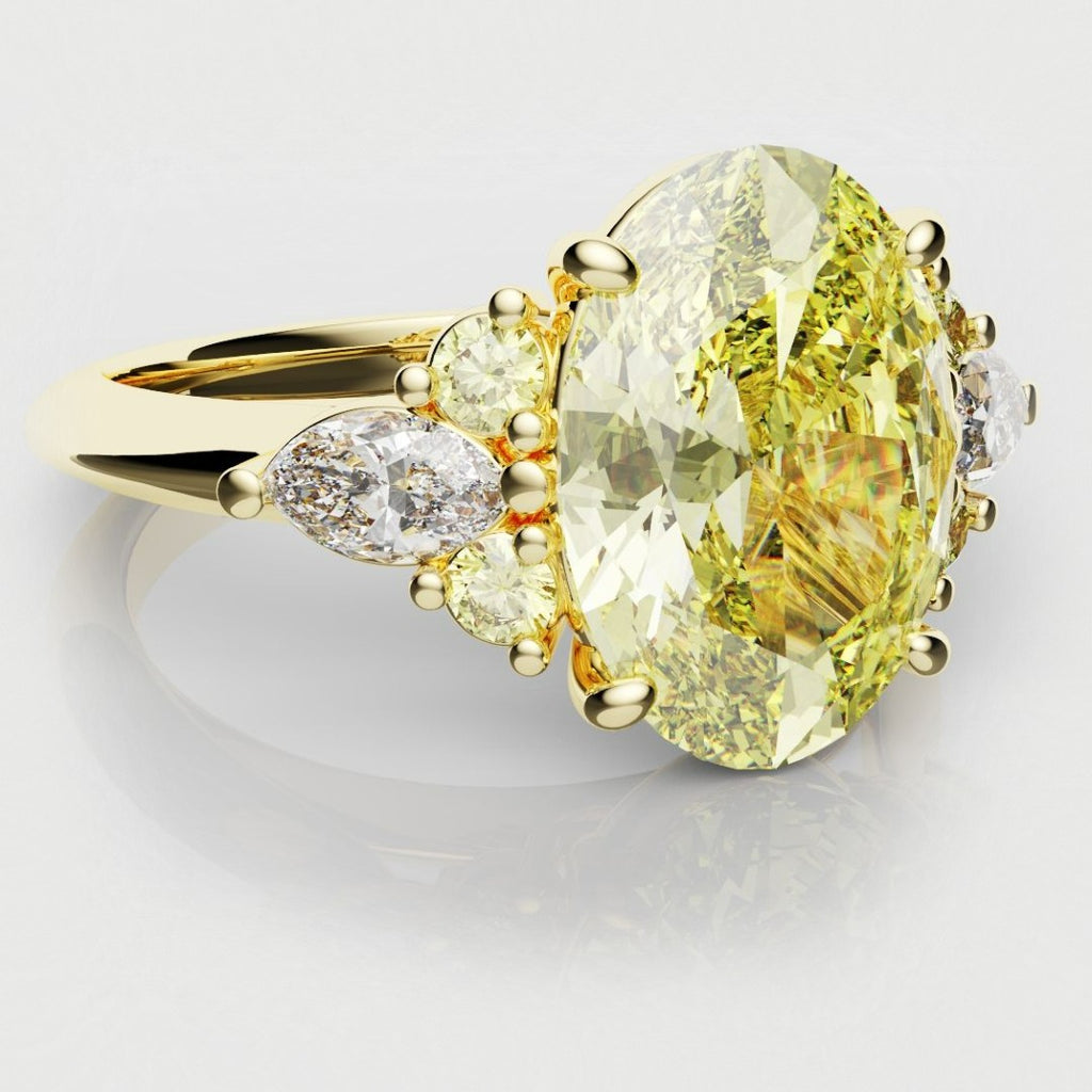 Canary Yellow Oval Diamond Engagement Ring with Marquise Accents