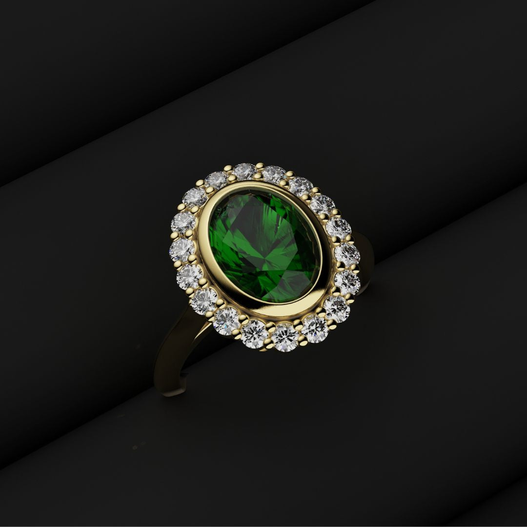 green emerald cluster engagement ring