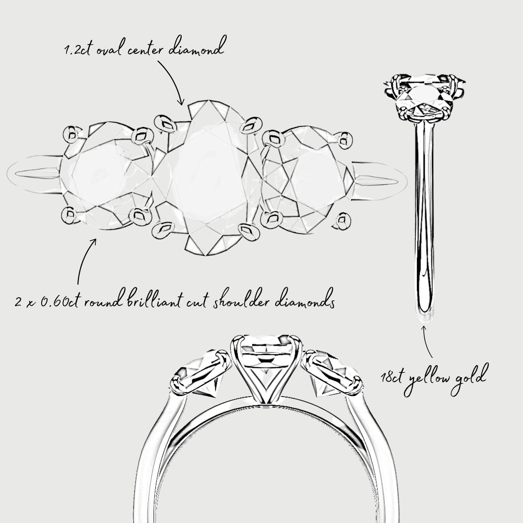 Oval Trilogy With Round Brilliant Cut Shoulder Diamonds