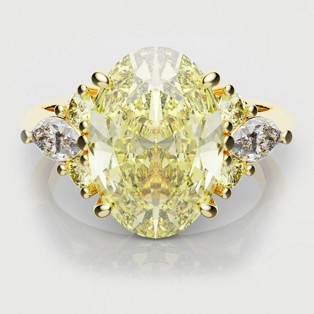 Canary Yellow Oval Diamond Engagement Ring with Marquise Accents