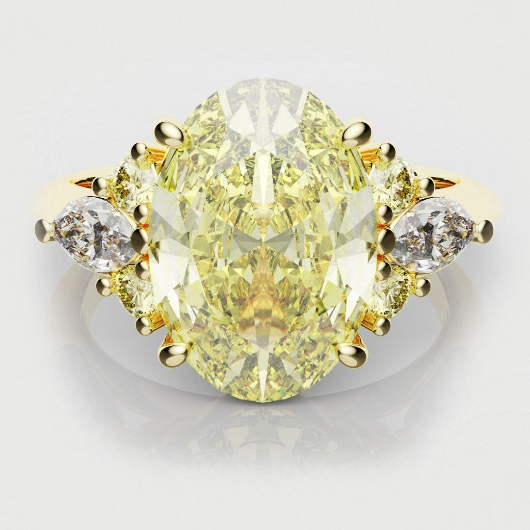 Canary Yellow Oval Diamond Engagement Ring with Marquise Accents