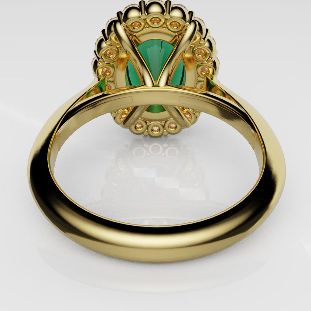 Oval Green Emerald Cluster Engagement Ring