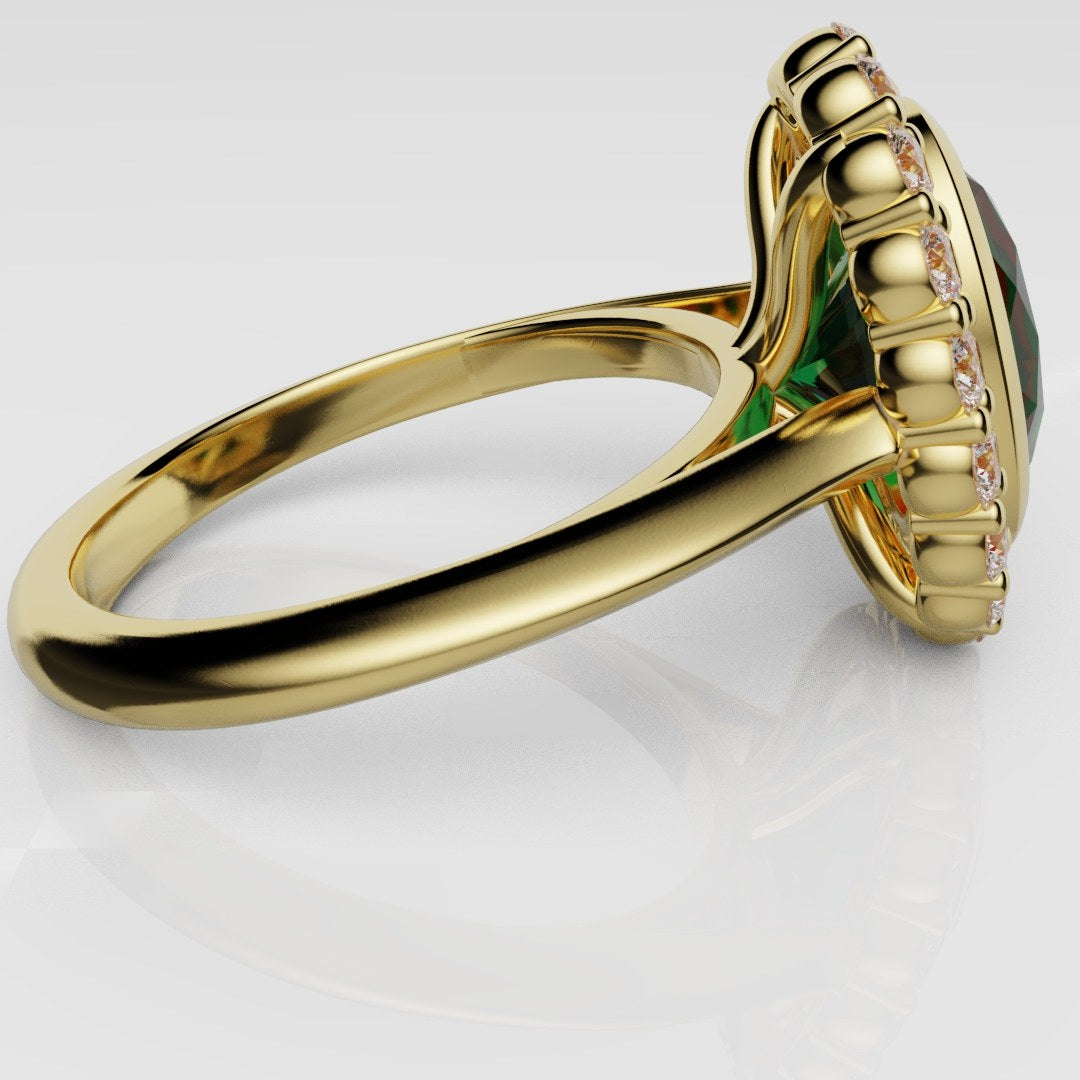 Oval Green Emerald Cluster Engagement Ring