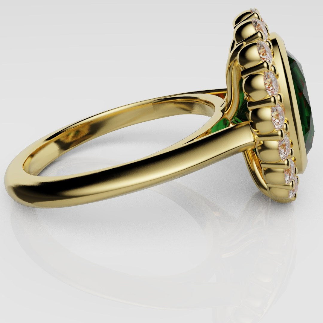 Oval Green Emerald Cluster Engagement Ring