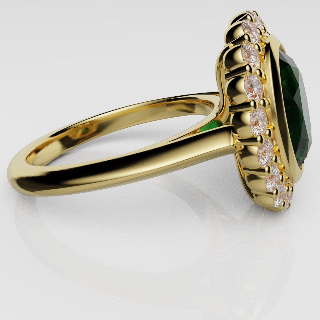 Oval Green Emerald Cluster Engagement Ring