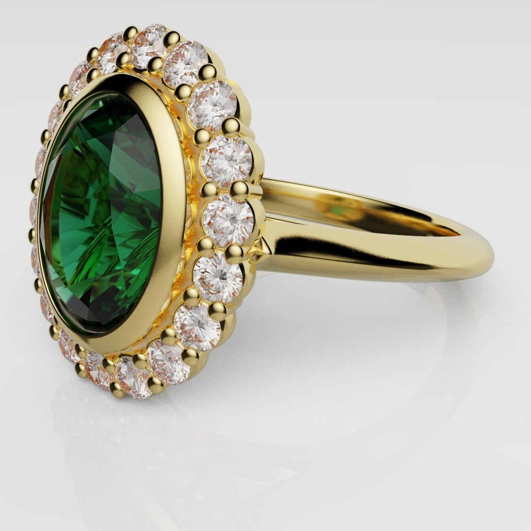 Oval Green Emerald Cluster Engagement Ring