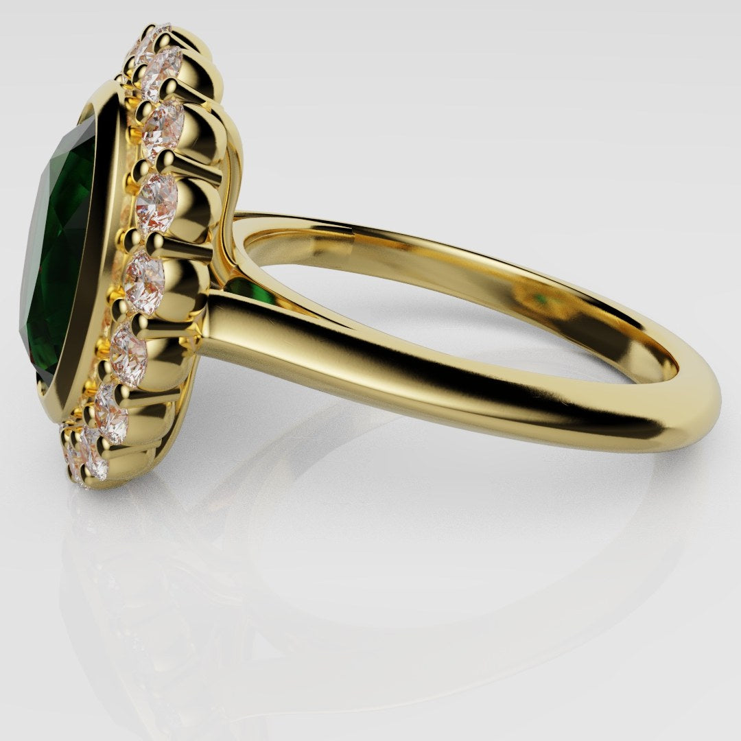 Oval Green Emerald Cluster Engagement Ring