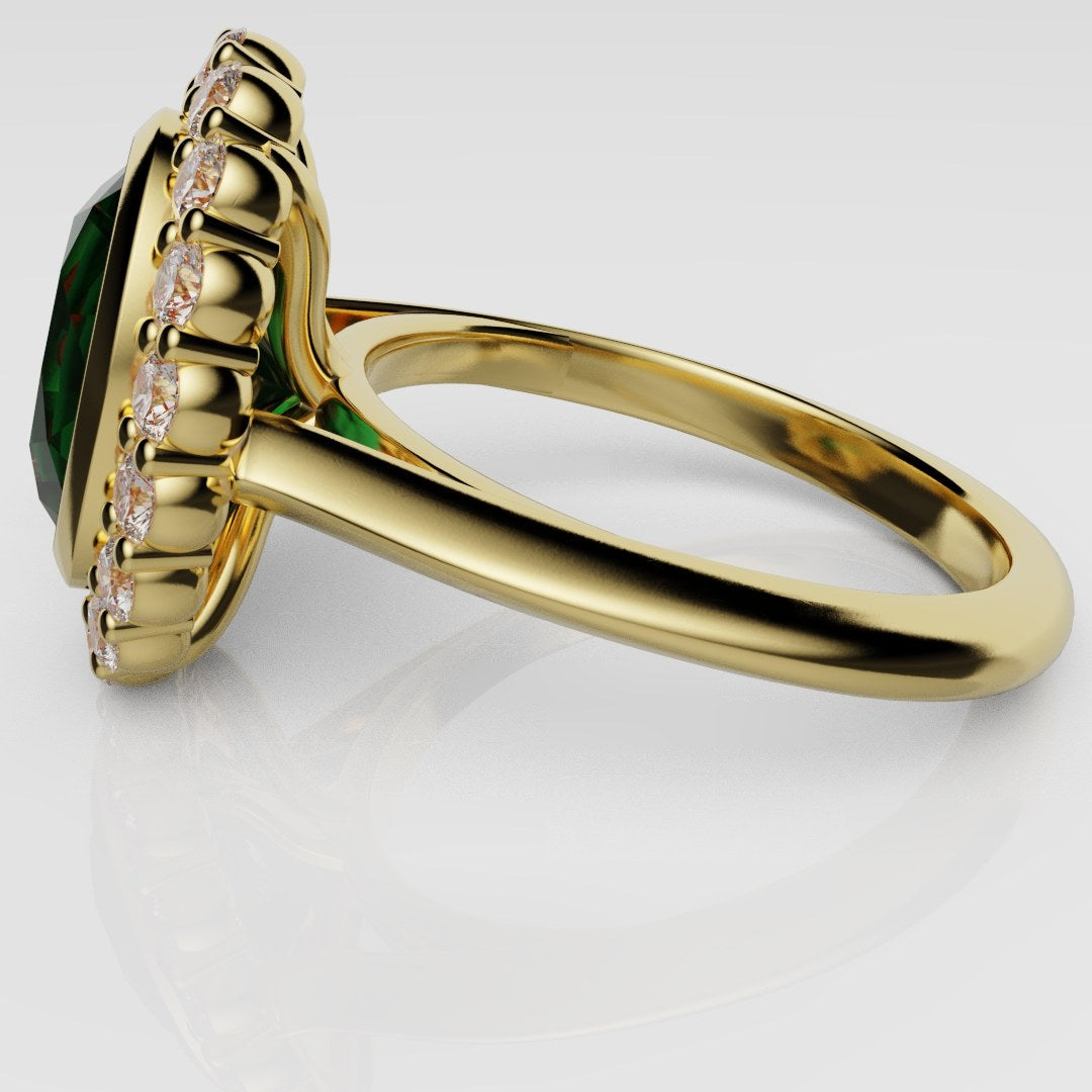 Oval Green Emerald Cluster Engagement Ring