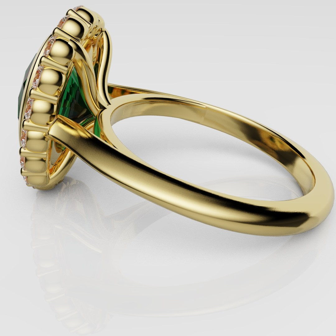 Oval Green Emerald Cluster Engagement Ring