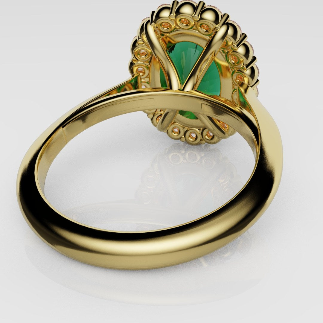 Oval Green Emerald Cluster Engagement Ring