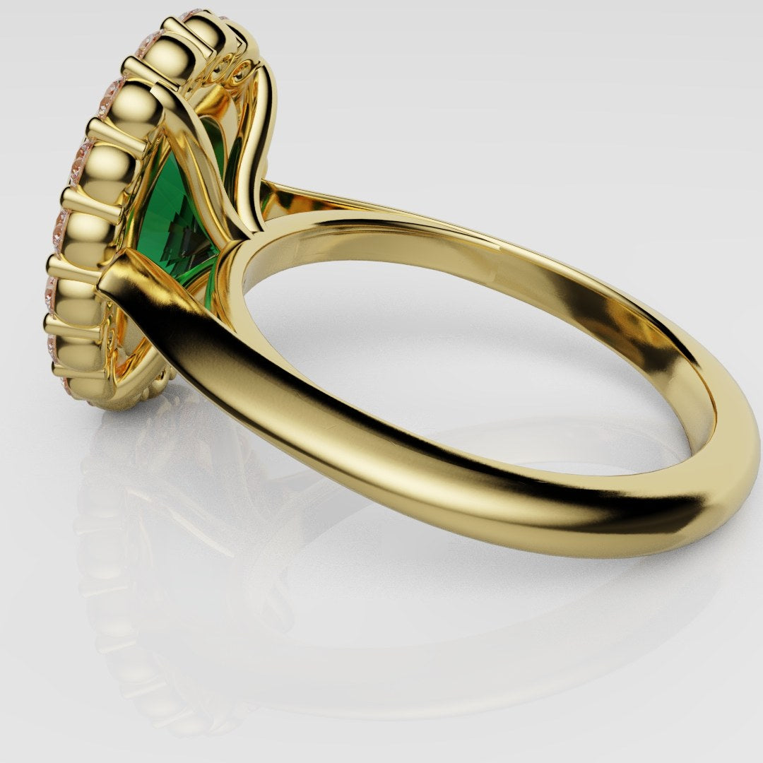Oval Green Emerald Cluster Engagement Ring