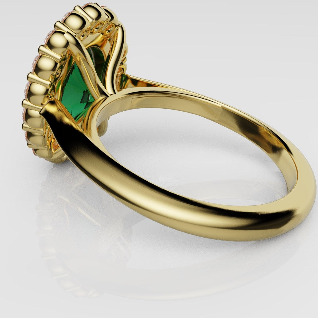Oval Green Emerald Cluster Engagement Ring