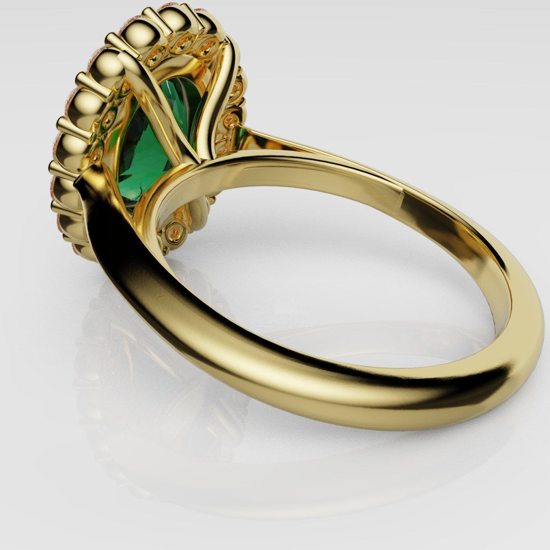 Oval Green Emerald Cluster Engagement Ring