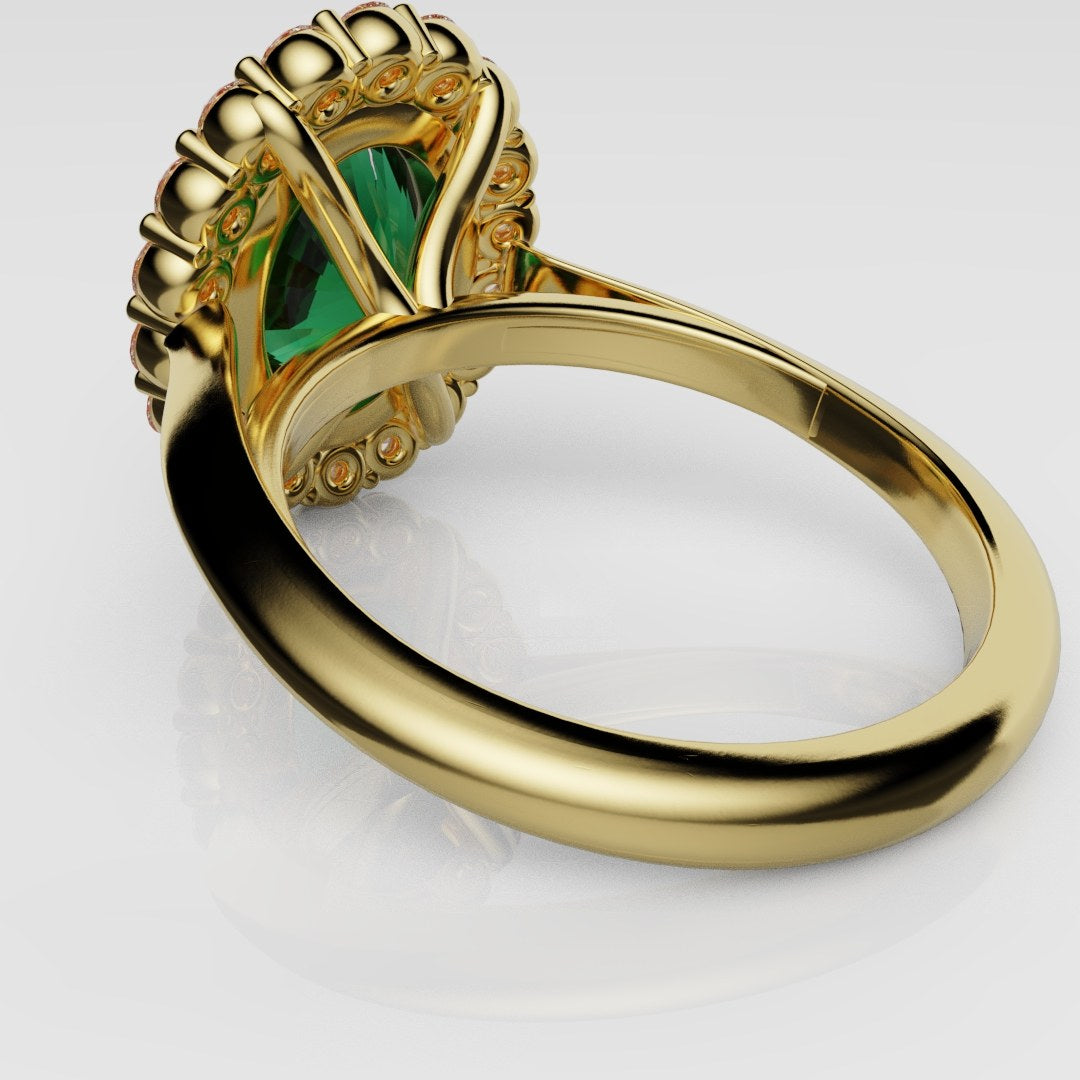 Oval Green Emerald Cluster Engagement Ring