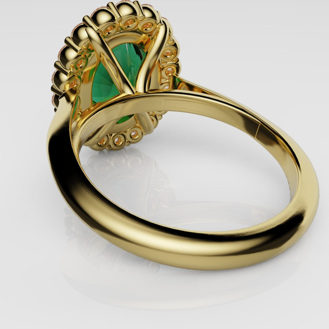 Oval Green Emerald Cluster Engagement Ring