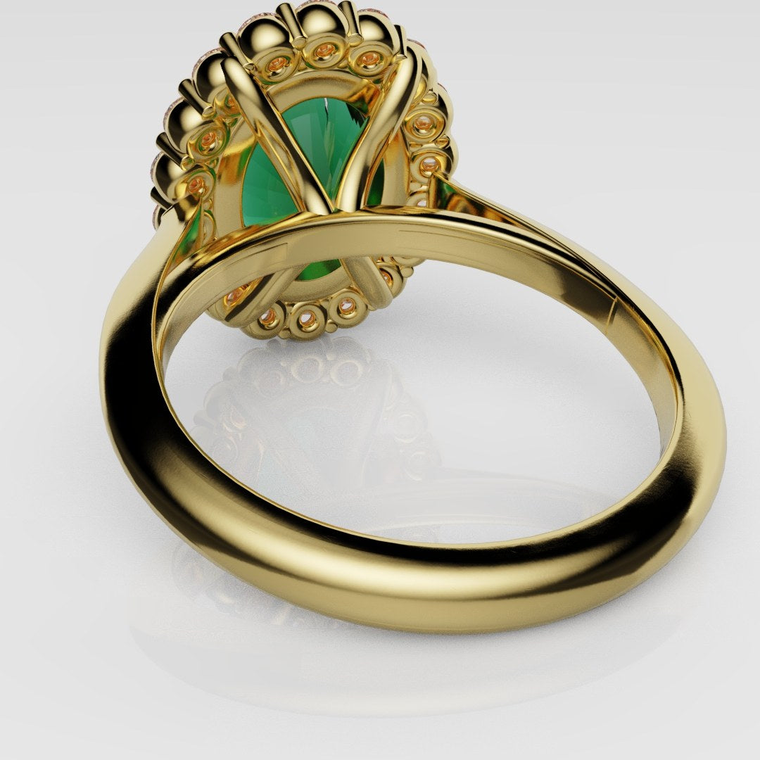 Oval Green Emerald Cluster Engagement Ring