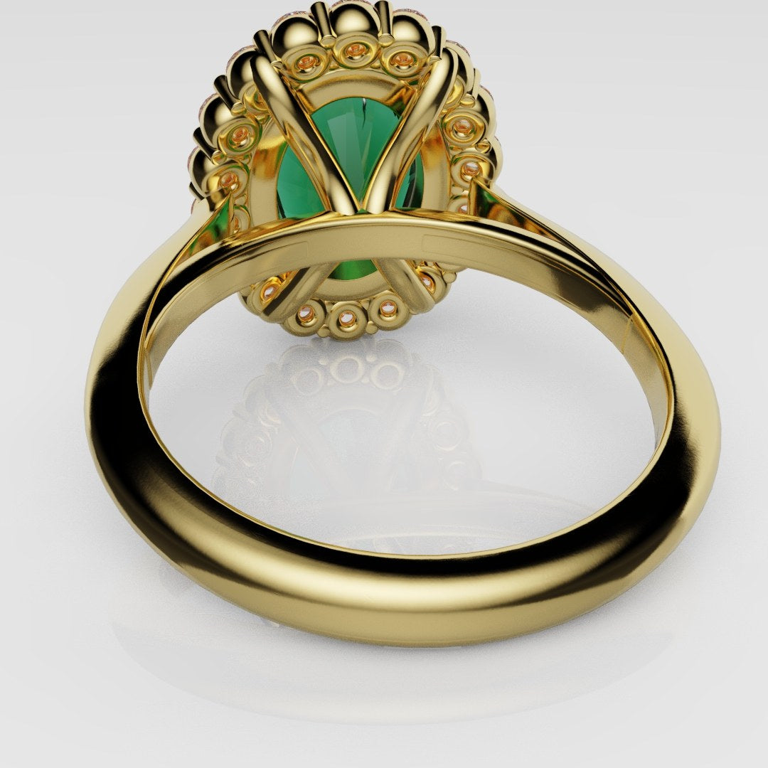 Oval Green Emerald Cluster Engagement Ring