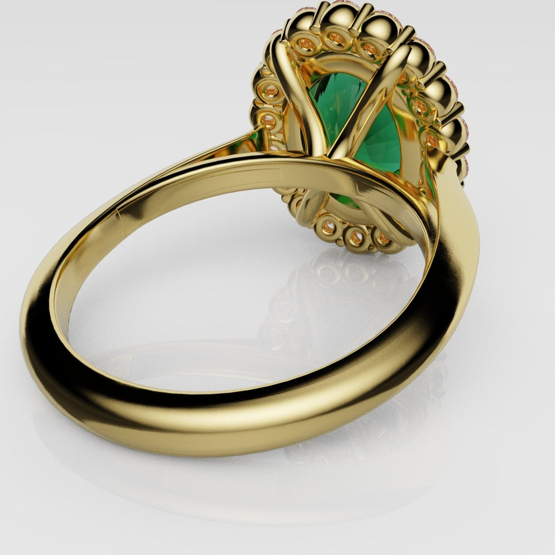 Oval Green Emerald Cluster Engagement Ring