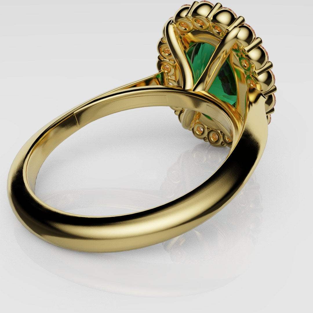 Oval Green Emerald Cluster Engagement Ring