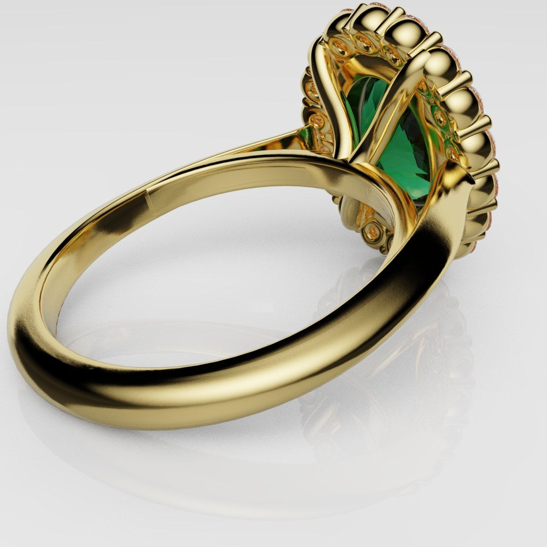 Oval Green Emerald Cluster Engagement Ring