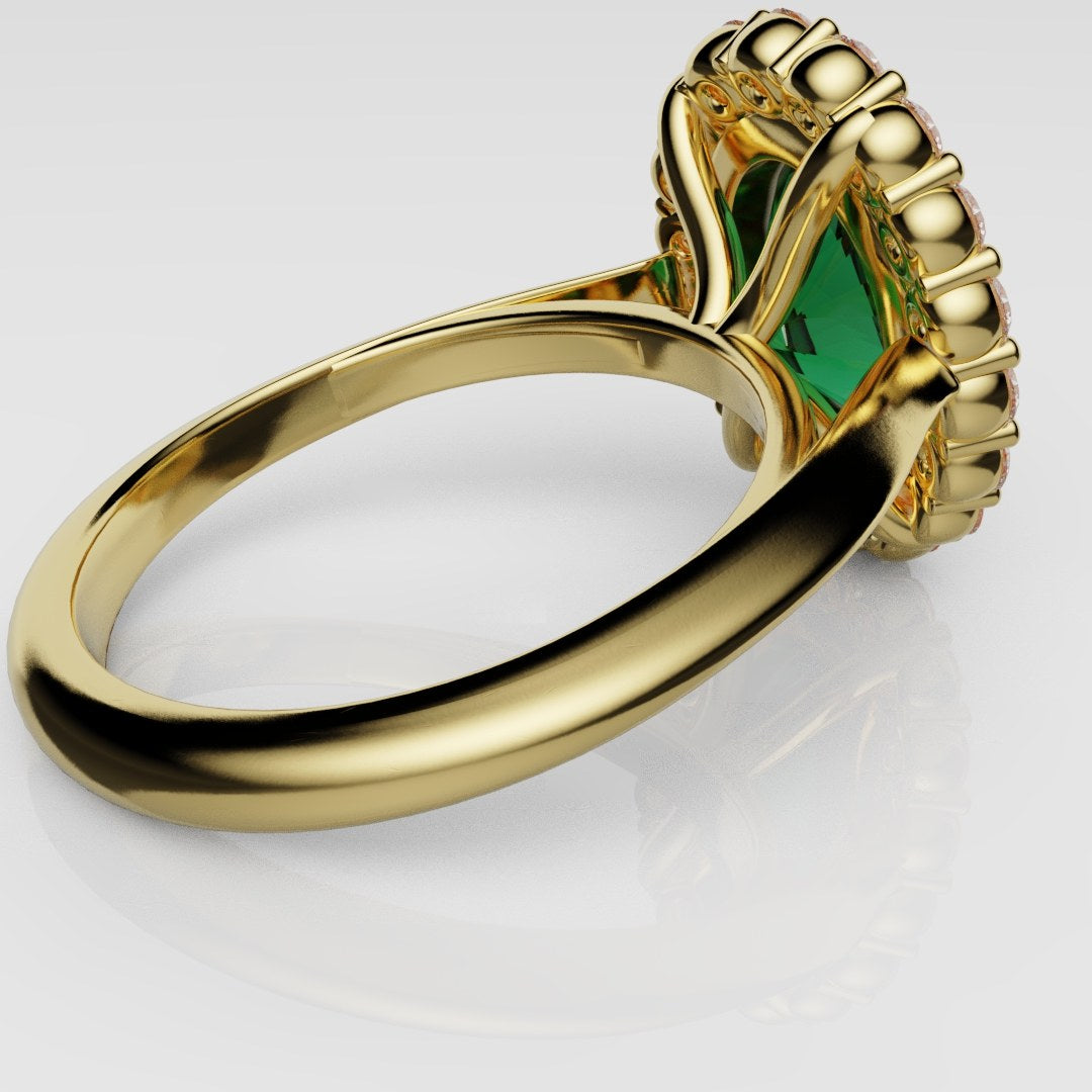 Oval Green Emerald Cluster Engagement Ring