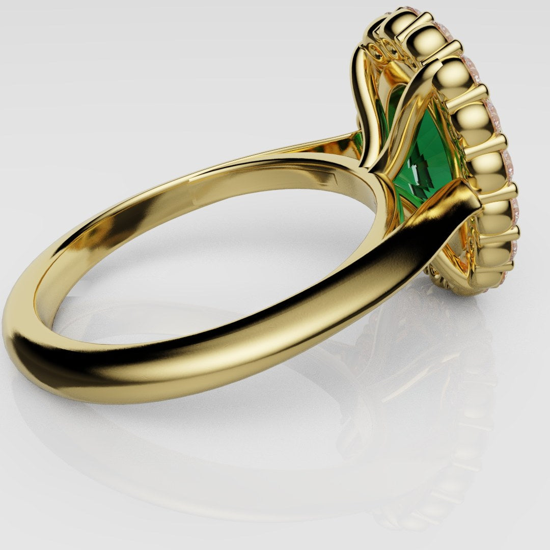 Oval Green Emerald Cluster Engagement Ring