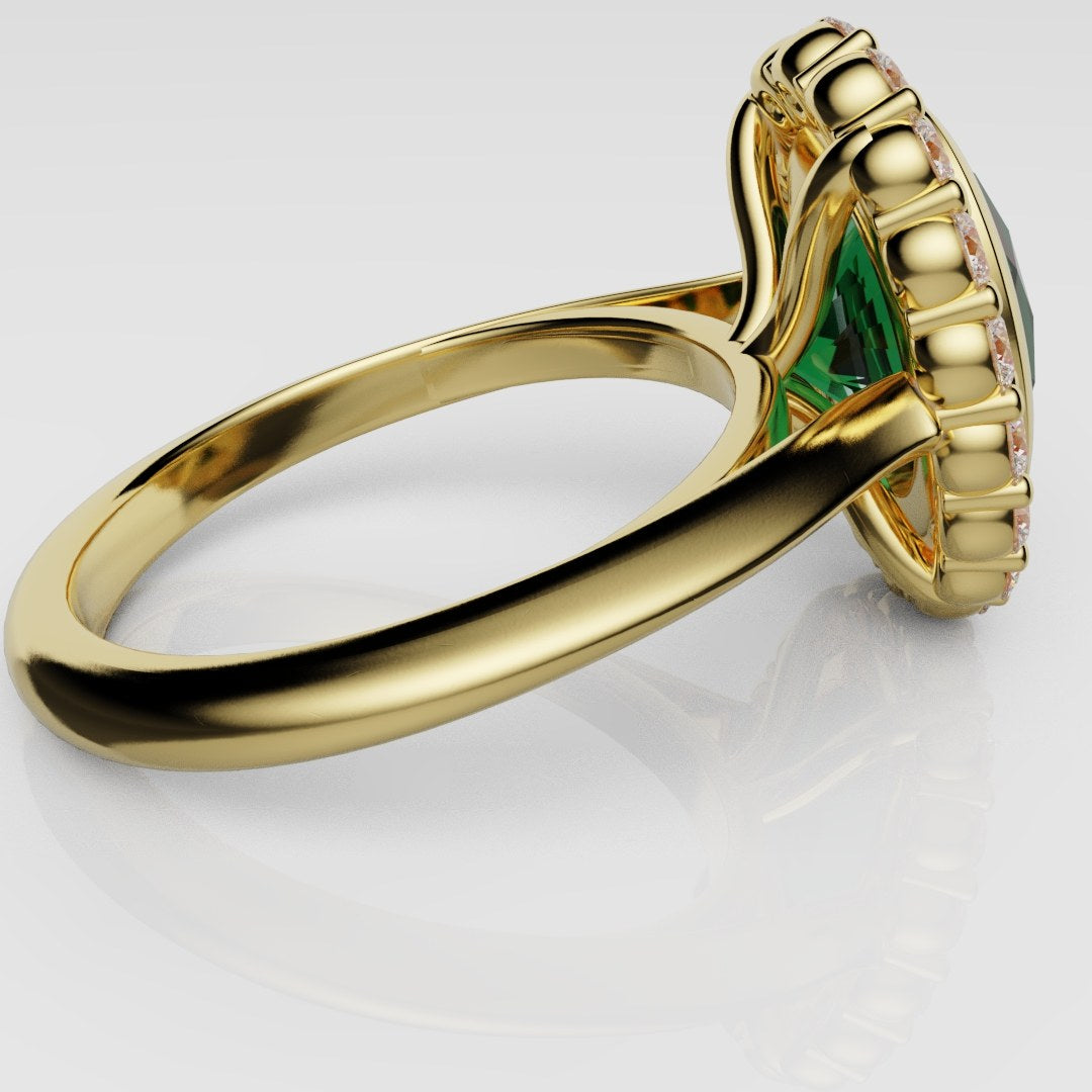 Oval Green Emerald Cluster Engagement Ring