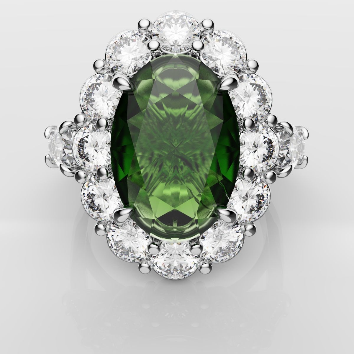 Oval Emerald Cluster Engagement Ring With Pear Shoulder Diamonds