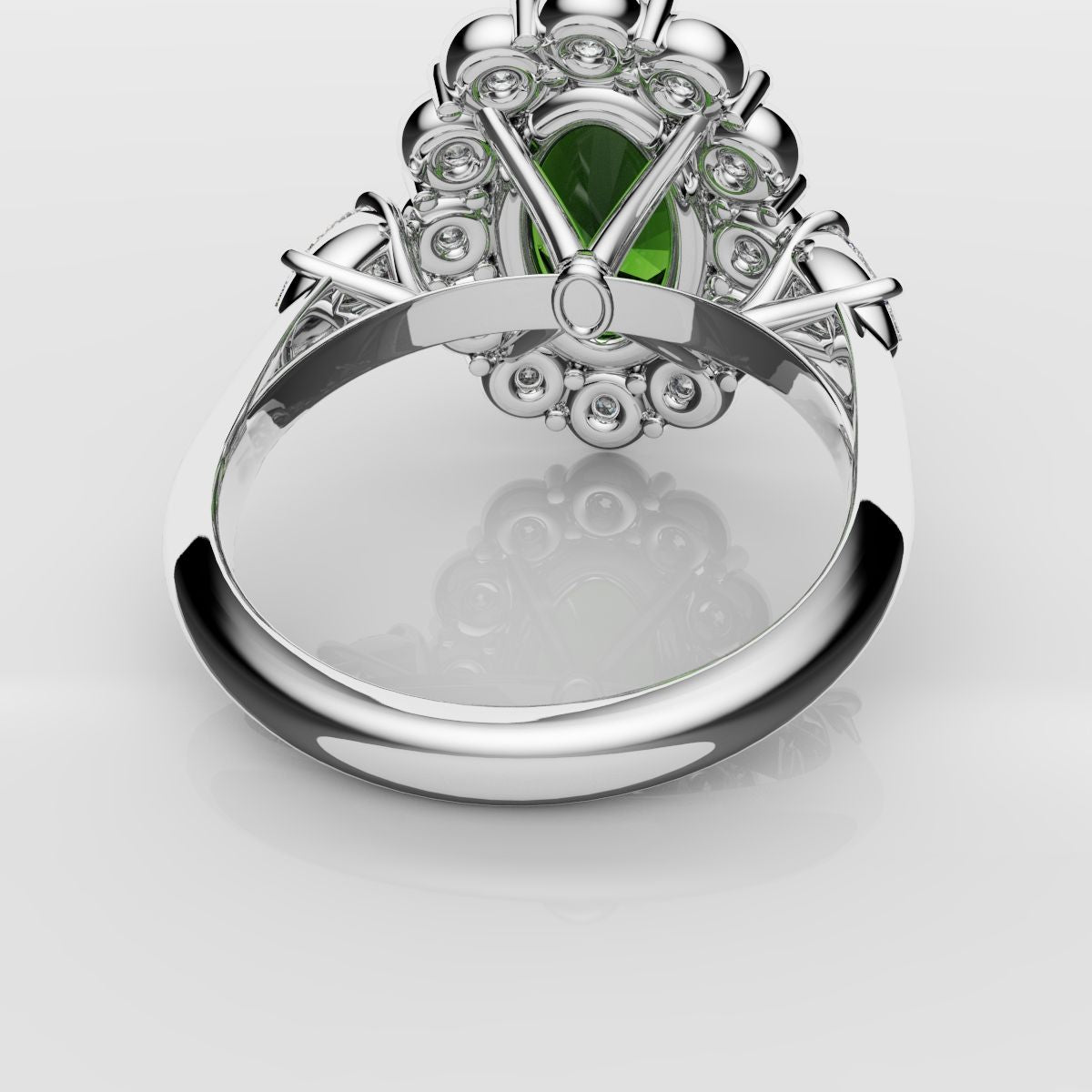 Oval Emerald Cluster Engagement Ring With Pear Shoulder Diamonds