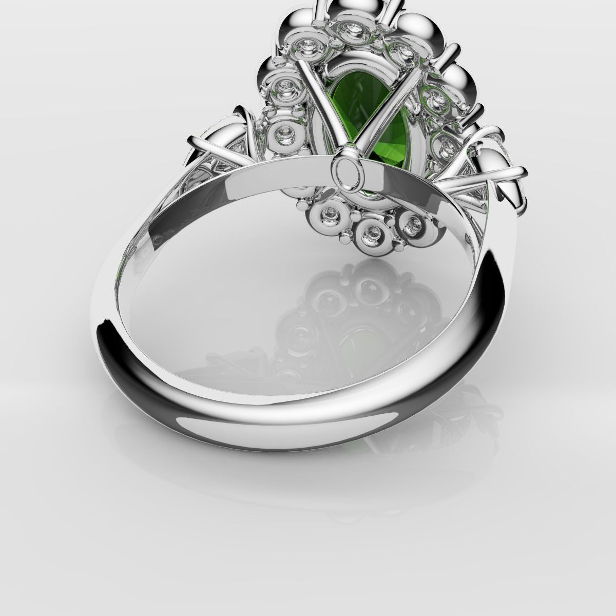 Oval Emerald Cluster Engagement Ring With Pear Shoulder Diamonds