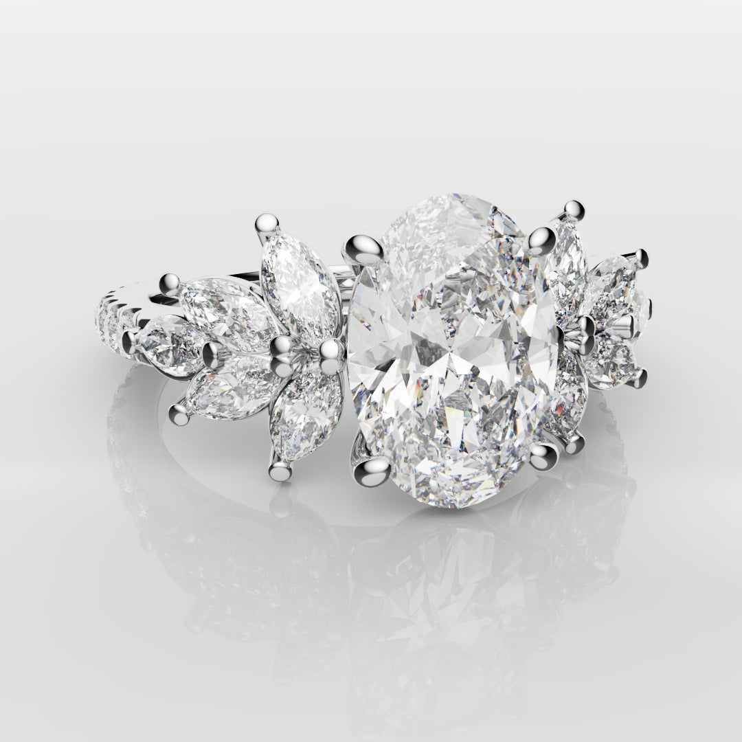 Oval Diamond Engagement Ring With Marquise Detailing