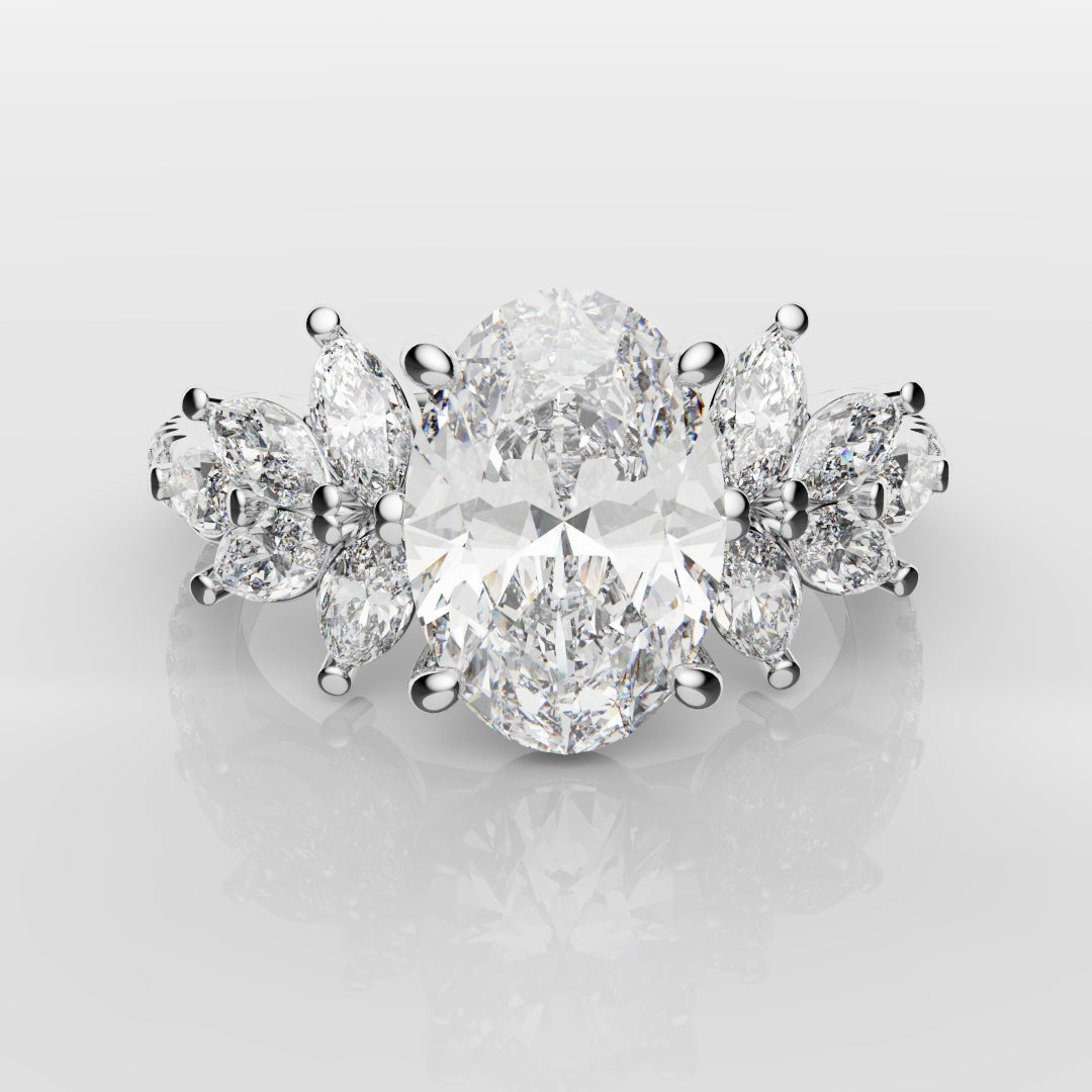 Oval Diamond Engagement Ring With Marquise Detailing