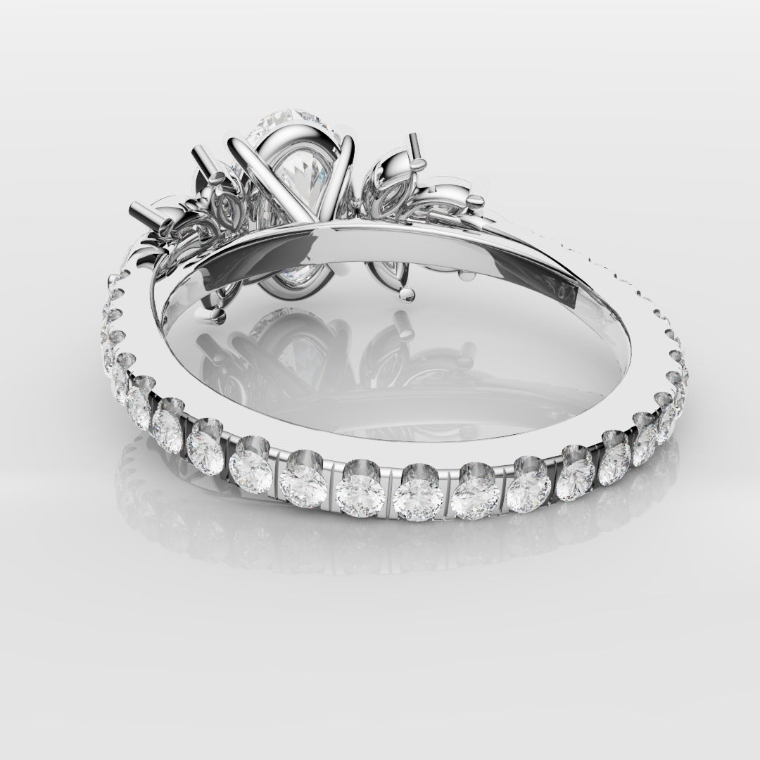 Oval Diamond Engagement Ring With Marquise Detailing