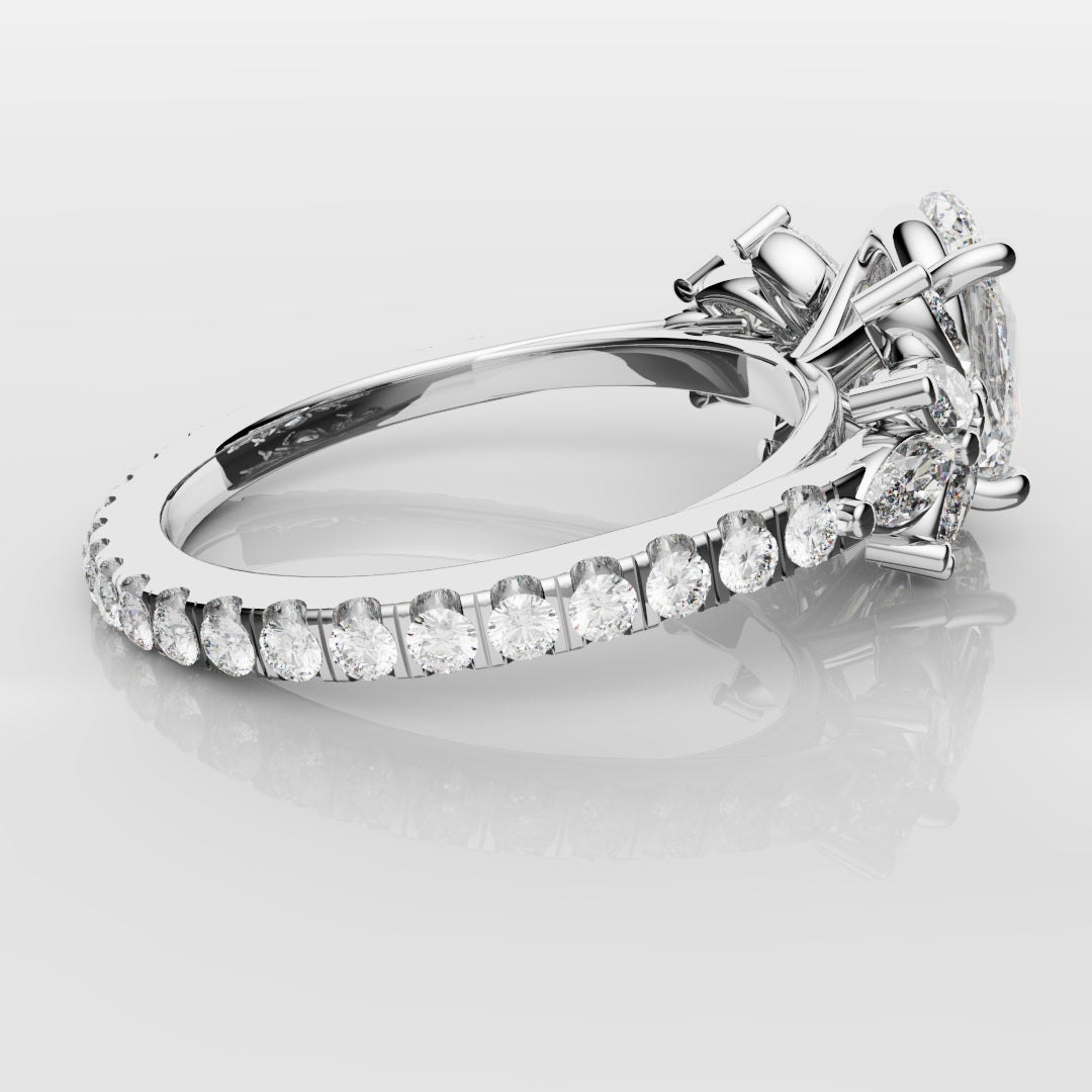 Oval Diamond Engagement Ring With Marquise Detailing