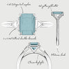 bespoke sketch of teal sapphire and trilliant diamond trilogy engagement ring 