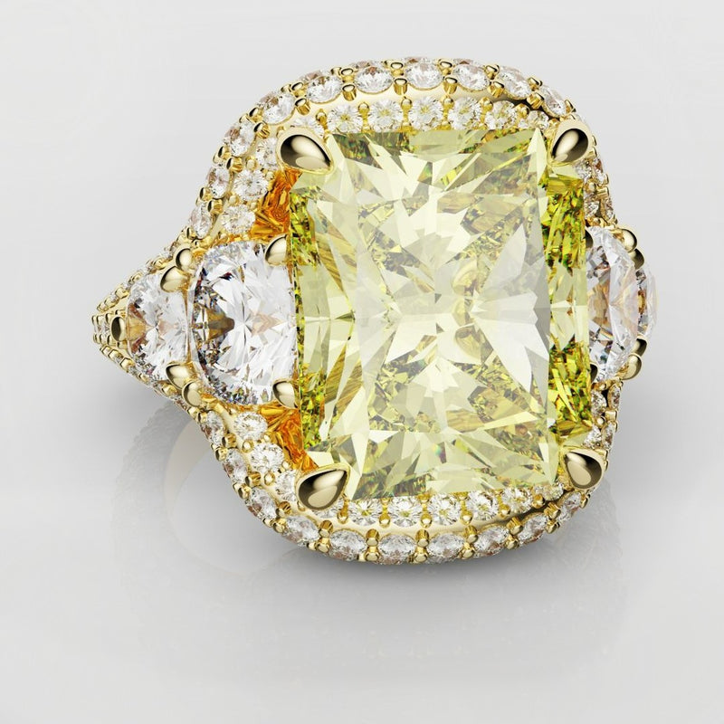 Radiant Cut Fancy Yellow - Three Row Pavé Diamond Engagement Ring