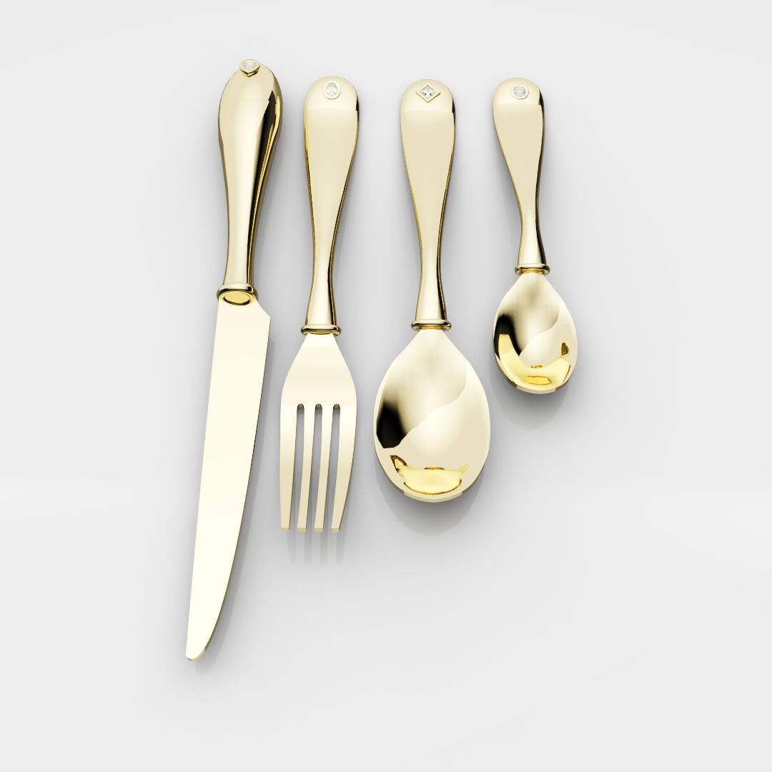 18ct Yellow Gold Cutlery Set - With 0.50ct GIA Certified Diamonds