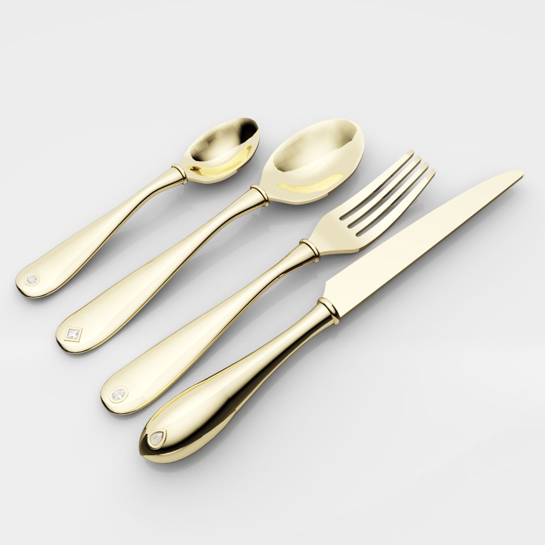18ct Yellow Gold Cutlery Set - With 0.50ct GIA Certified Diamonds