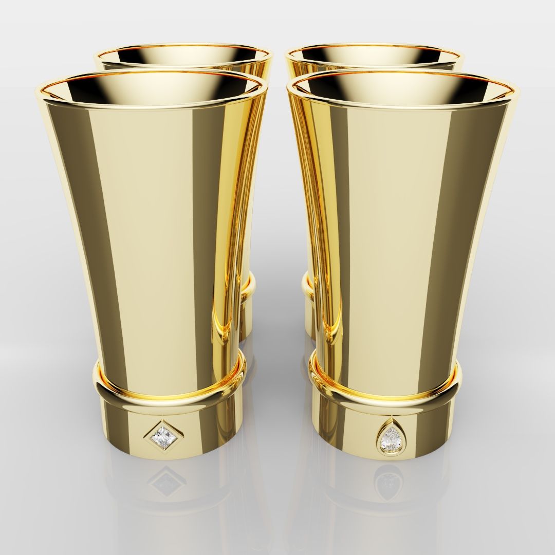 Soild 18ct Yellow Gold Shot Glasses with 0.50ct diamonds
