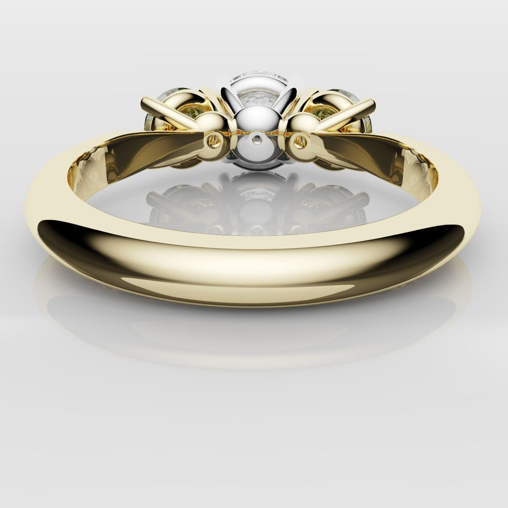 Three Stone Engagement Ring With Green Shoulder Diamonds