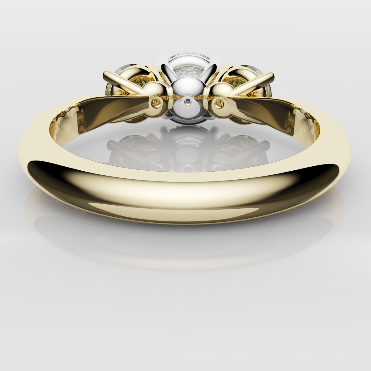 Three Stone Engagement Ring With Green Shoulder Diamonds