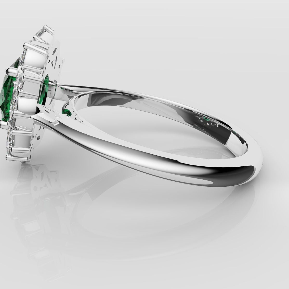 Unique Green Emerald Oval Halo Engagement Ring