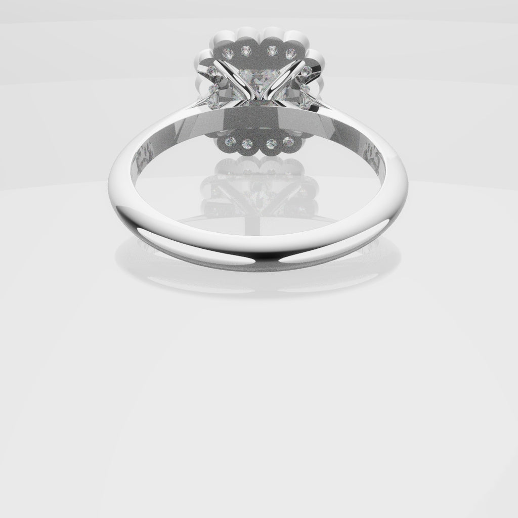 Radiant Cut Diamond Halo Engagement Ring With Rub-over Setting