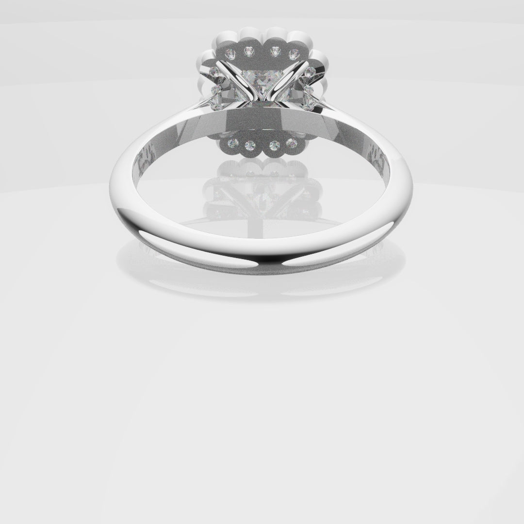 Radiant Cut Diamond Halo Engagement Ring With Rub-over Setting